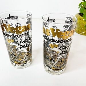 VINTAGE Midcentury Modern Gold & Black Glass Las Vegas Tumblers - Set Of Two